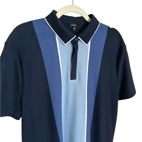 Express Mens Blue Striped Polo Shirt. Size Large - Picture 2 of 7